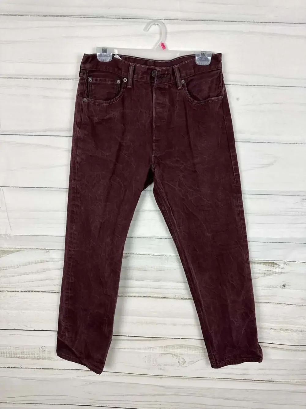 Levi's 501 Original Straight Fit Jeans Maroon Burgundy W33 L32